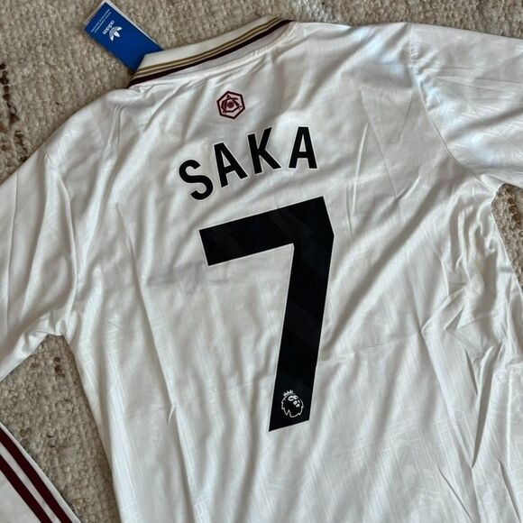 NEW Adidas Arsenal 25/26 Third Long Sleeve SAKA Jersey White Prematch Away Home - Picture 4 of 4